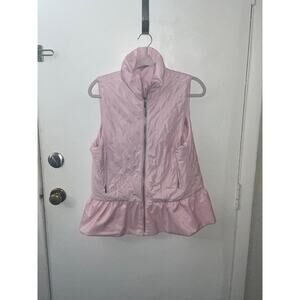 Anthropologie Cynthia West Pink Puffer Vest Ruffle Bottom L Pastel Angelcore